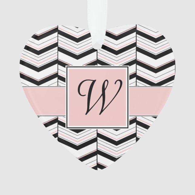 Ornamento acrílico de chevron blanco negro y Rubor (Anverso)