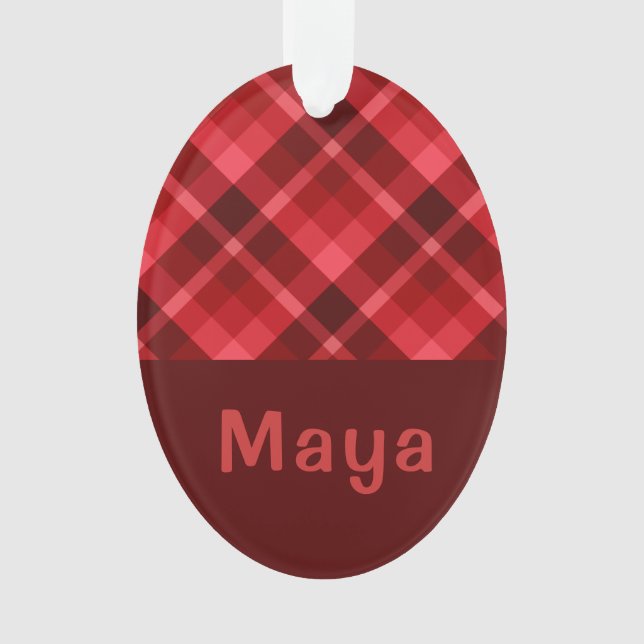 Ornamento acrílico de color rojo rubí monograma ov (Anverso)