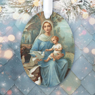 Ornamento acrílico de la Madonna azul francesa