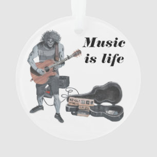 Ornamento acrílico de músico de guitarra zombi