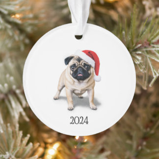 Ornamento acrílico de Santa Pug personalizado