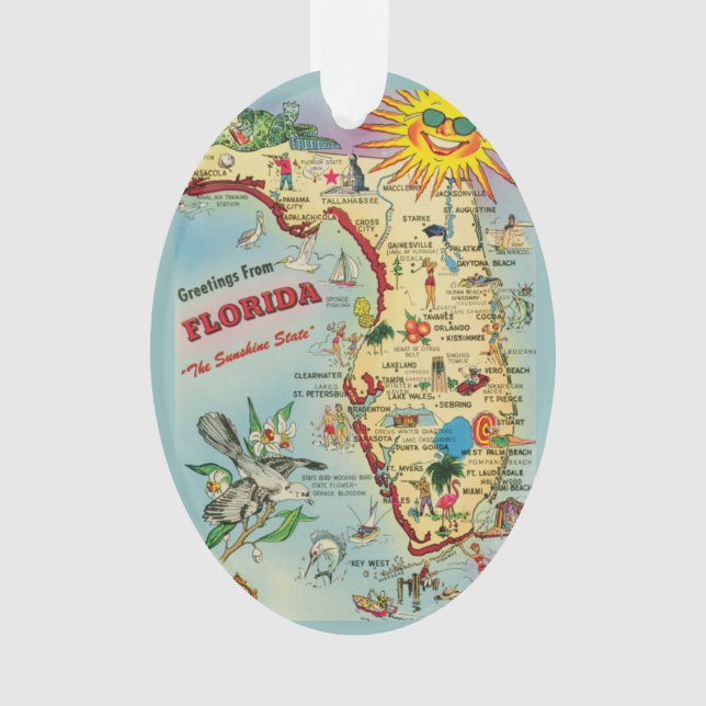 Ornamento acrílico del mapa de Florida, Oval (Anverso)
