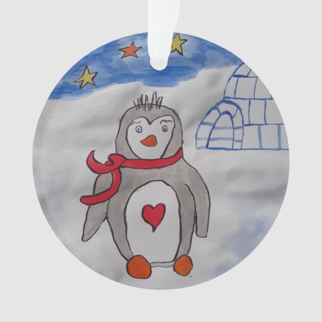 Ornamento acrílico del pingüino de nieve de invier (Anverso)