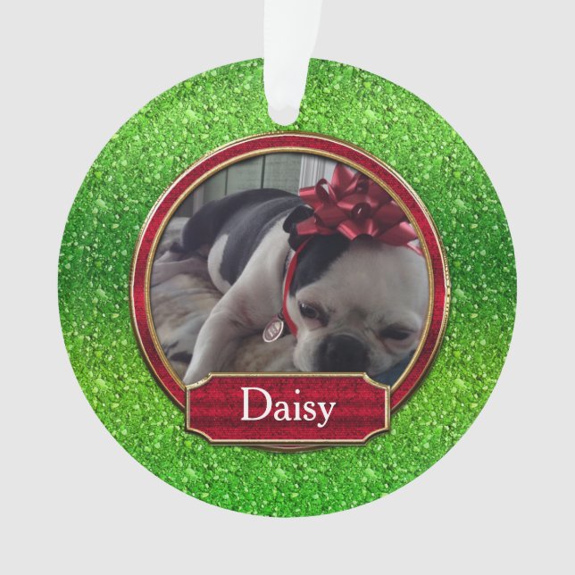 Ornamento acrílico Foto FAUX Esparkle rojo verde (Anverso)