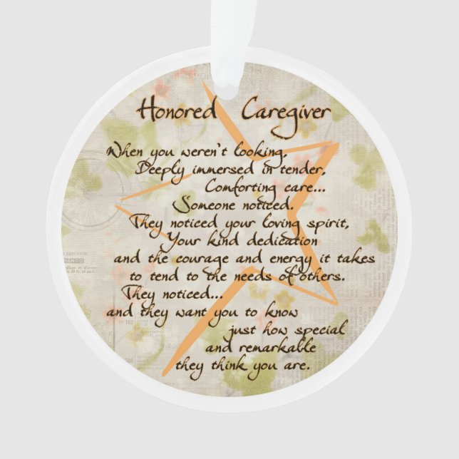 Ornamento acrílico honrado para cuidador (Anverso)