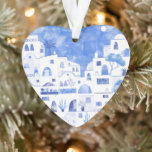 Ornamento acuático de Santorini Grecia<br><div class="desc">Un cuadro urbano de color azul y blanco de Oia en la hermosa isla griega de Santorini. Arte original de Nic Squirrell.</div>