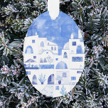 Ornamento acuático de Santorini Grecia<br><div class="desc">Un cuadro urbano de color azul y blanco de Oia en la hermosa isla griega de Santorini. Arte original de Nic Squirrell.</div>