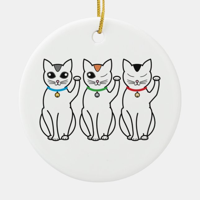 Ornamento afortunado de tres gatos (Frente)