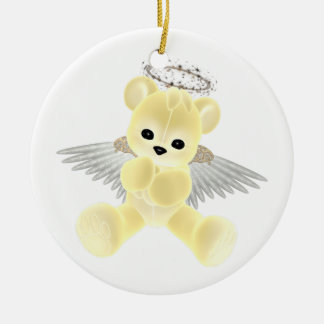 Ornamento amarillo del oso del ángel de guarda del