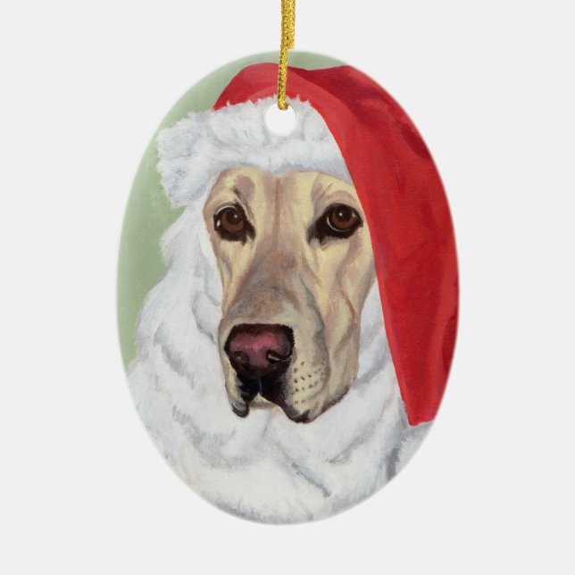 Ornamento amarillo Labrador Santa Oval navidades (Frente)