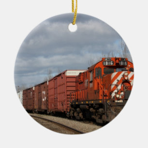 Ornamento anaranjado del navidad del tren del