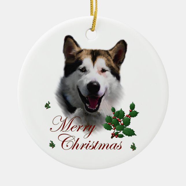 Ornamento artístico de Navidades de Malamute de Al (Frente)