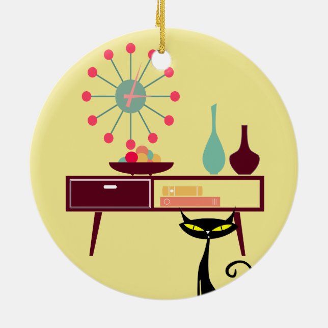 Ornamento atómico del gato del reloj de Starburst (Atrás)