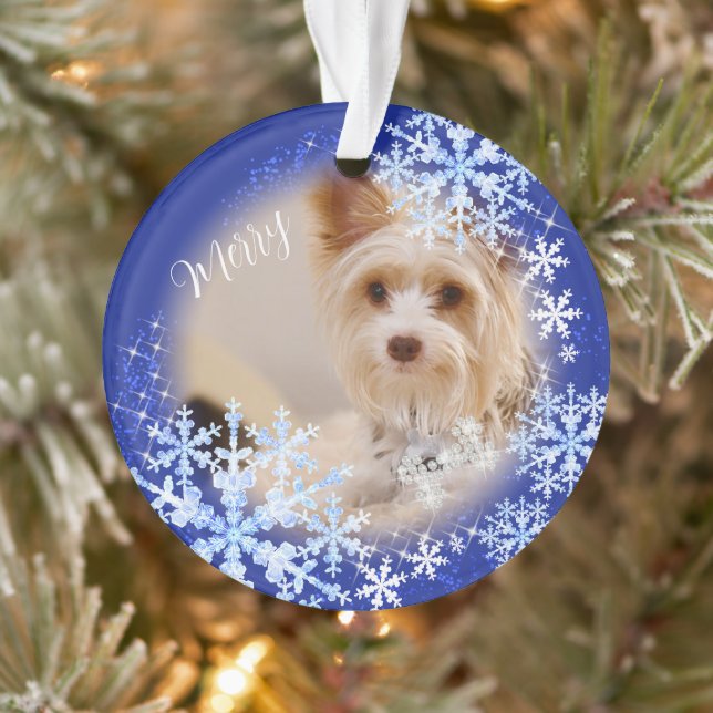 Ornamento azul de los Navidades de perro mascotas (Árbol)