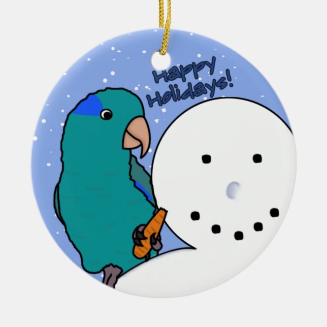 Ornamento azul de Parrotlet del muñeco de nieve (Frente)
