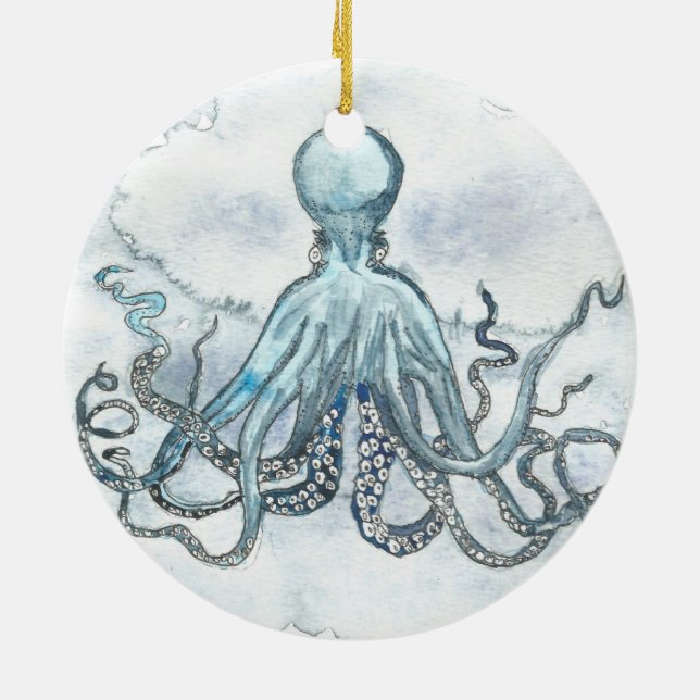 Ornamento azul del círculo del pulpo (Atrás)