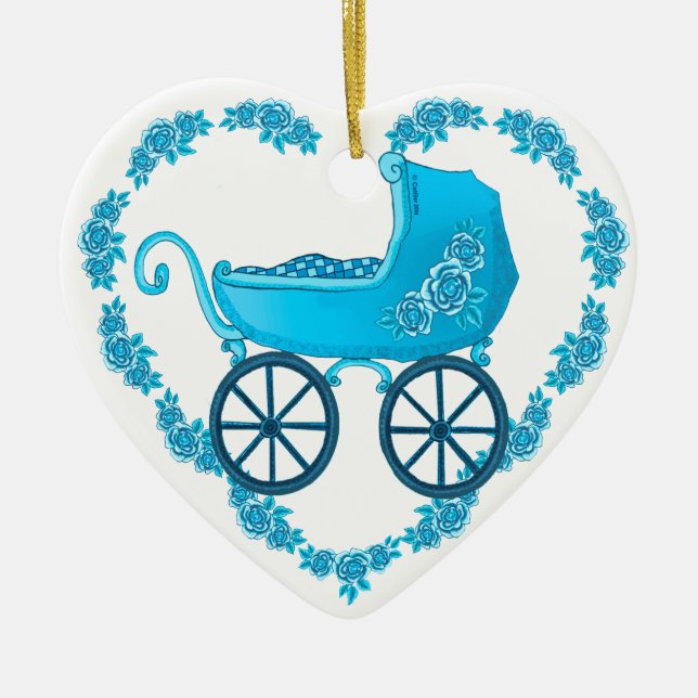 Ornamento azul del corazón del bebé buggy (Frente)