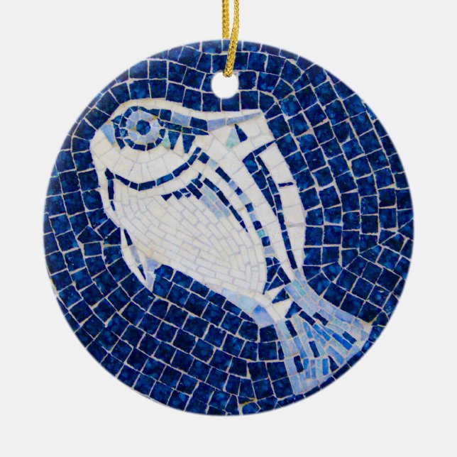 Ornamento azul del mosaico de los pescados (Frente)