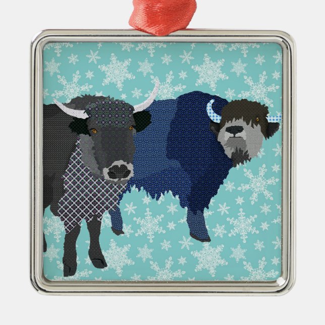 Ornamento azul del navidad de los yacs (Frente)