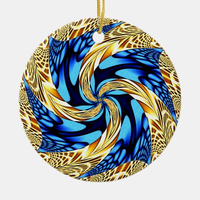 Ornamento azul del navidad del remolino del oro (Frente)
