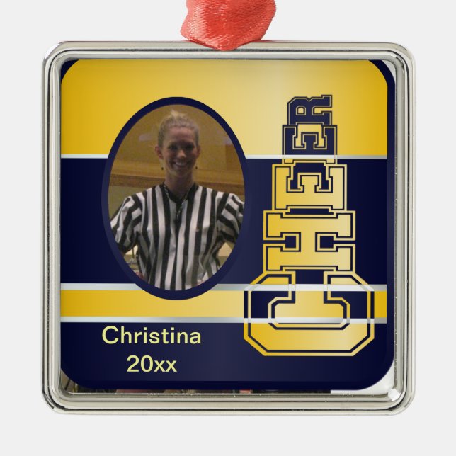 Ornamento azul y amarillo de la fotografía que (Frente)