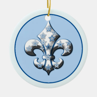 Ornamento azul y blanco de la flor de lis del copo