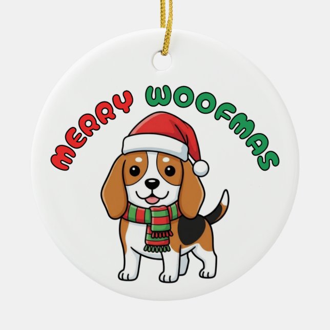 Ornamento Beagle de los navidades: Merry Woofmas (Frente)