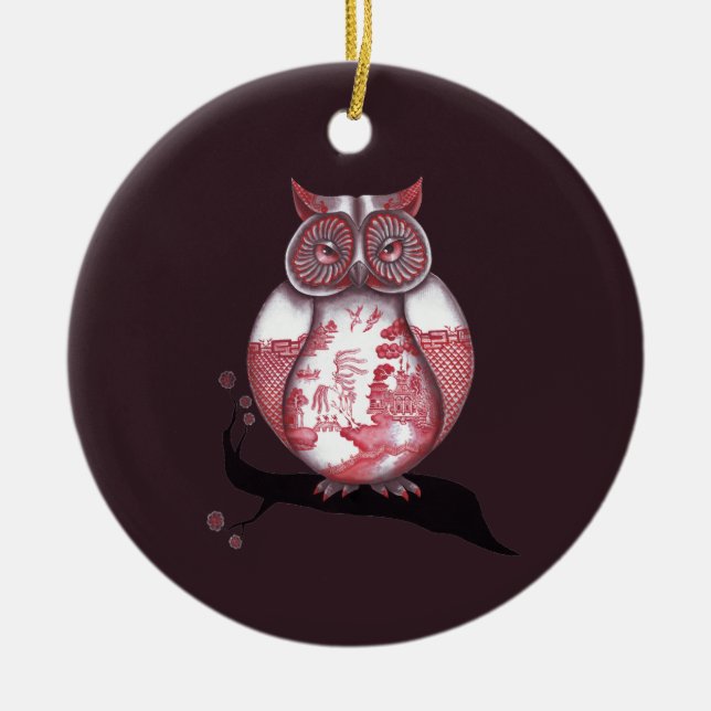 Ornamento bilateral del búho del sauce rojo (Frente)