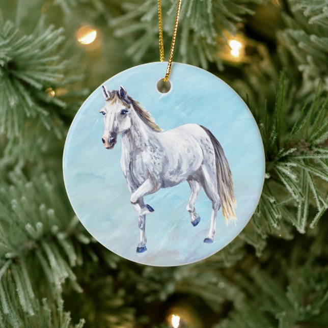 Ornamento blanco de caballos (Árbol)