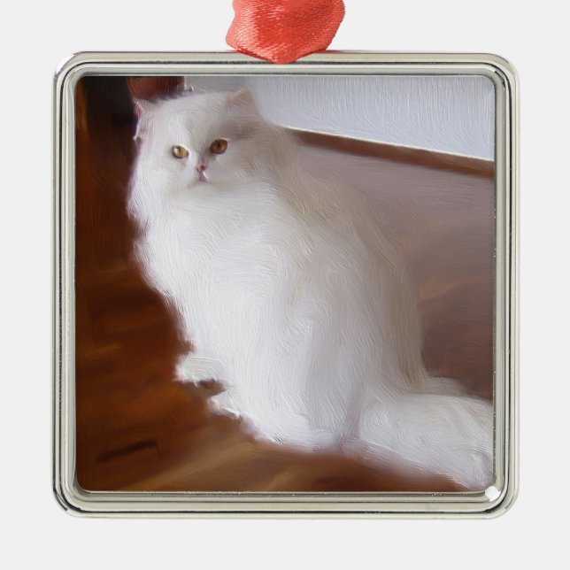 Ornamento blanco del gato persa (Frente)