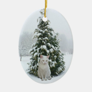 Ornamento blanco del navidad del gatito