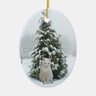 Ornamento blanco del navidad del gatito