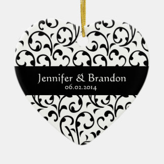 Ornamento blanco y negro de la boda del damasco