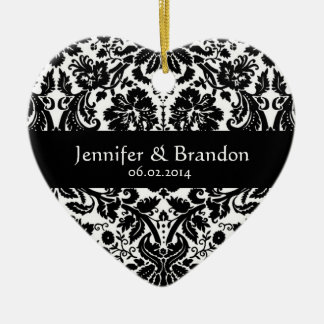 Ornamento blanco y negro de la boda del damasco de