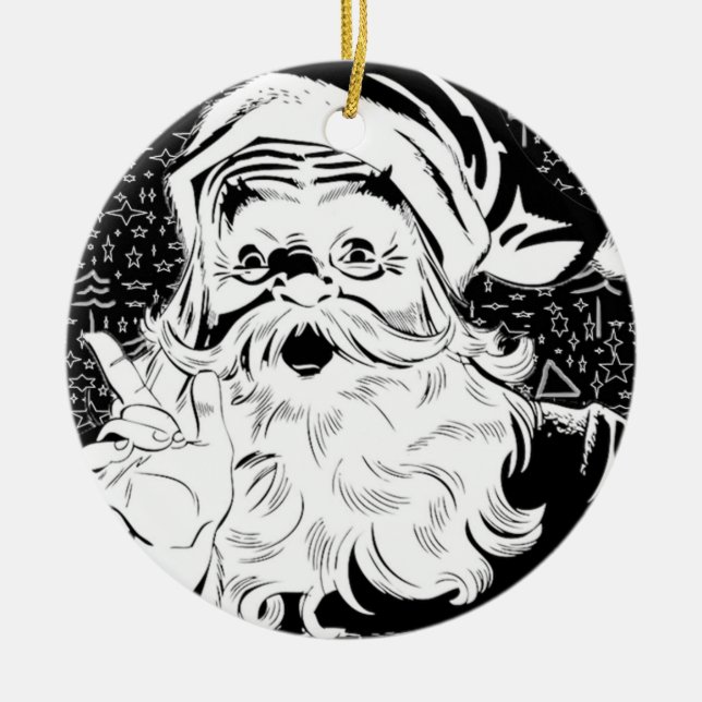 Ornamento blanco y negro de Santa (Frente)