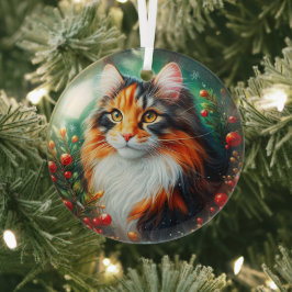 Ornamento Calico Longhair Cat Glass