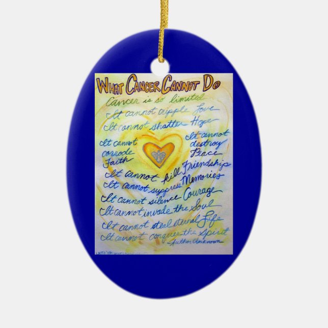 Ornamento cardíaco con cáncer de azul y oro person (Frente)