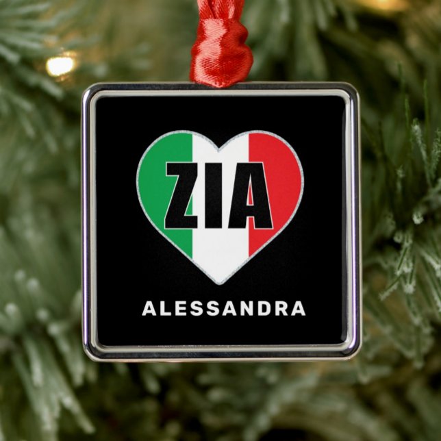 Ornamento cardíaco de bandera italiano personaliza (Zia (aunt) Italian Heart Flag Personalized Ornament)