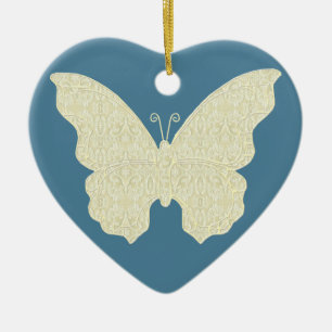 Ornamento cardíaco de mariposa de encaje