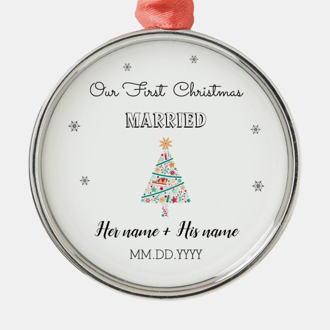 Ornamento casado de primera Navidad personalizado (Frente)