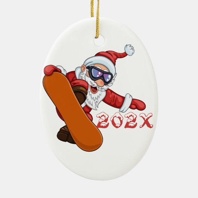 Ornamento cerámico anual de Santa Snowboard (Atrás)