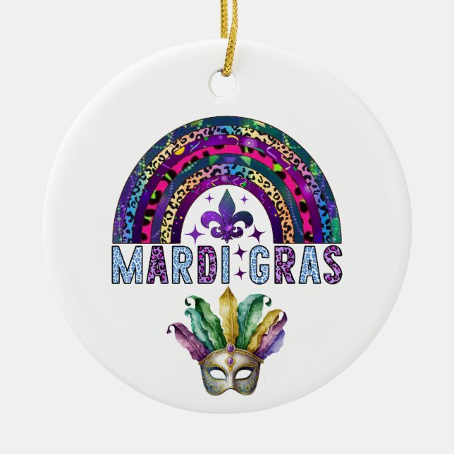 Ornamento cerámico arcoiris y máscaras de Mardi Gr (Frente)