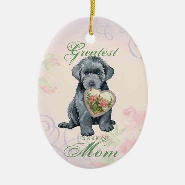 Ornamento cerámico Bouvier des Flandres Heart Mom (Frente)