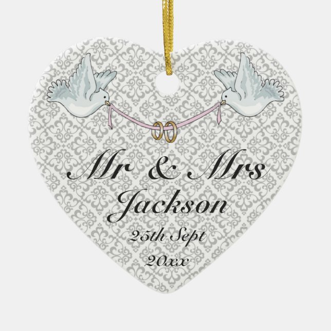 Ornamento cerámico cardíaco - Encanto Boda de la b (Frente)