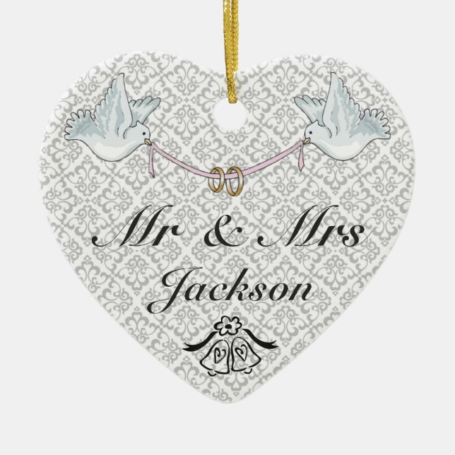 Ornamento cerámico cardíaco - Encanto Boda de la b (Frente)