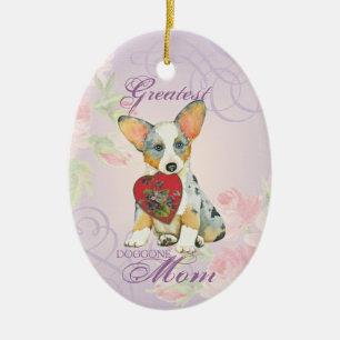 Ornamento cerámico Cardigan Welsh Corgi Heart Mom