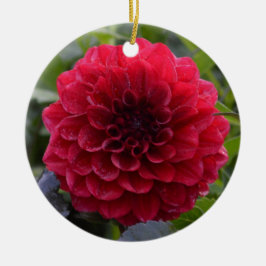 Ornamento cerámico con dahlia roja