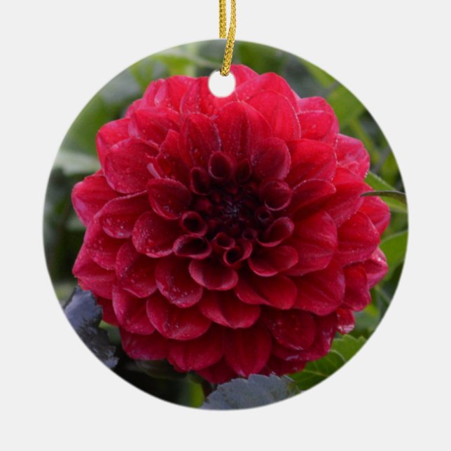 Ornamento cerámico con dahlia roja (Frente)