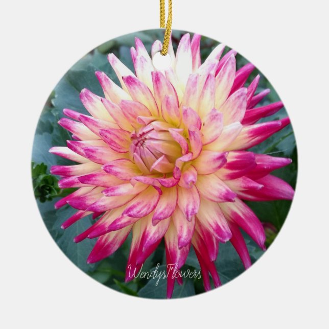 Ornamento cerámico con dahlias rosas (Frente)