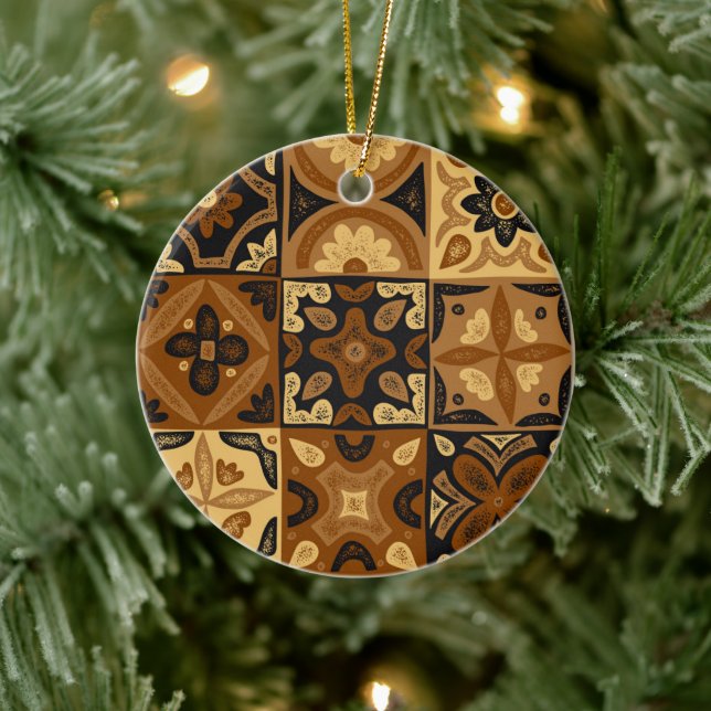 Ornamento cerámico con diseño Talavera mexicano (Árbol)
